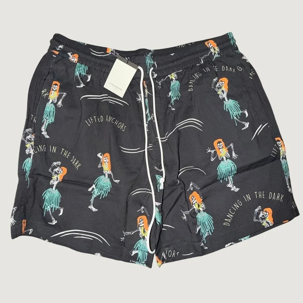 Lifted Anchors Dancing In The Dark Skeleton Hula Shorts Black XL LASM121-33